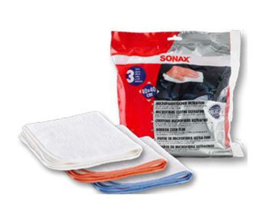 Салфетки из микроволокна для нежной финишной очистки (3 шт) SONAX Microfibre Cloth Ultrafine 40х40 см